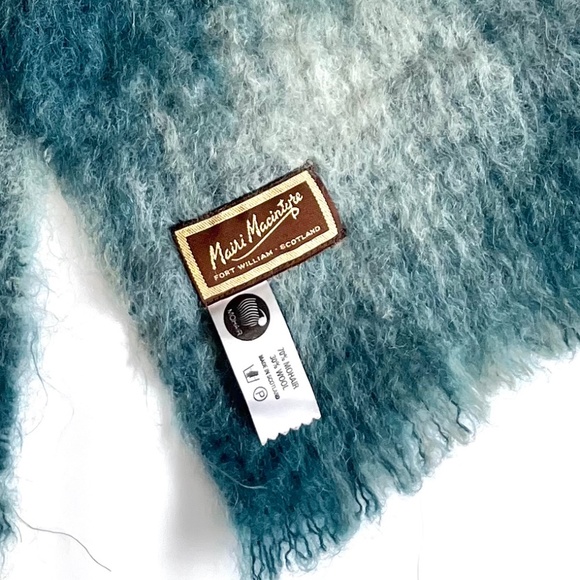Mairi Macintyre Vintage Teal Plaid Mohair Wool Scarf Made in Scotland - Picture 5 of 5